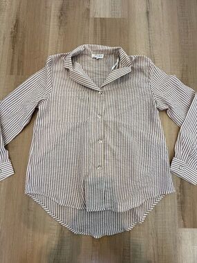 The Sabo Skirt Cream Striped Oversized Button Down Shirt Size Medium